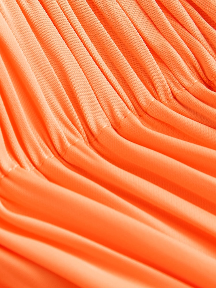 Orange Pleated Satin Maxi Skirt - Image 8 of 8