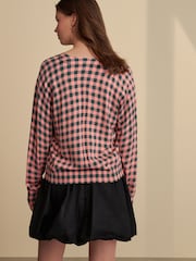 Pink Green Check Soft Touch Button Up Knitted Cardigan - Image 2 of 7
