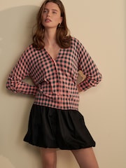 Pink Green Check Soft Touch Button Up Knitted Cardigan - Image 3 of 7