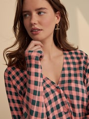 Pink Green Check Soft Touch Button Up Knitted Cardigan - Image 4 of 7