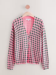 Pink Green Check Soft Touch Button Up Knitted Cardigan - Image 5 of 7