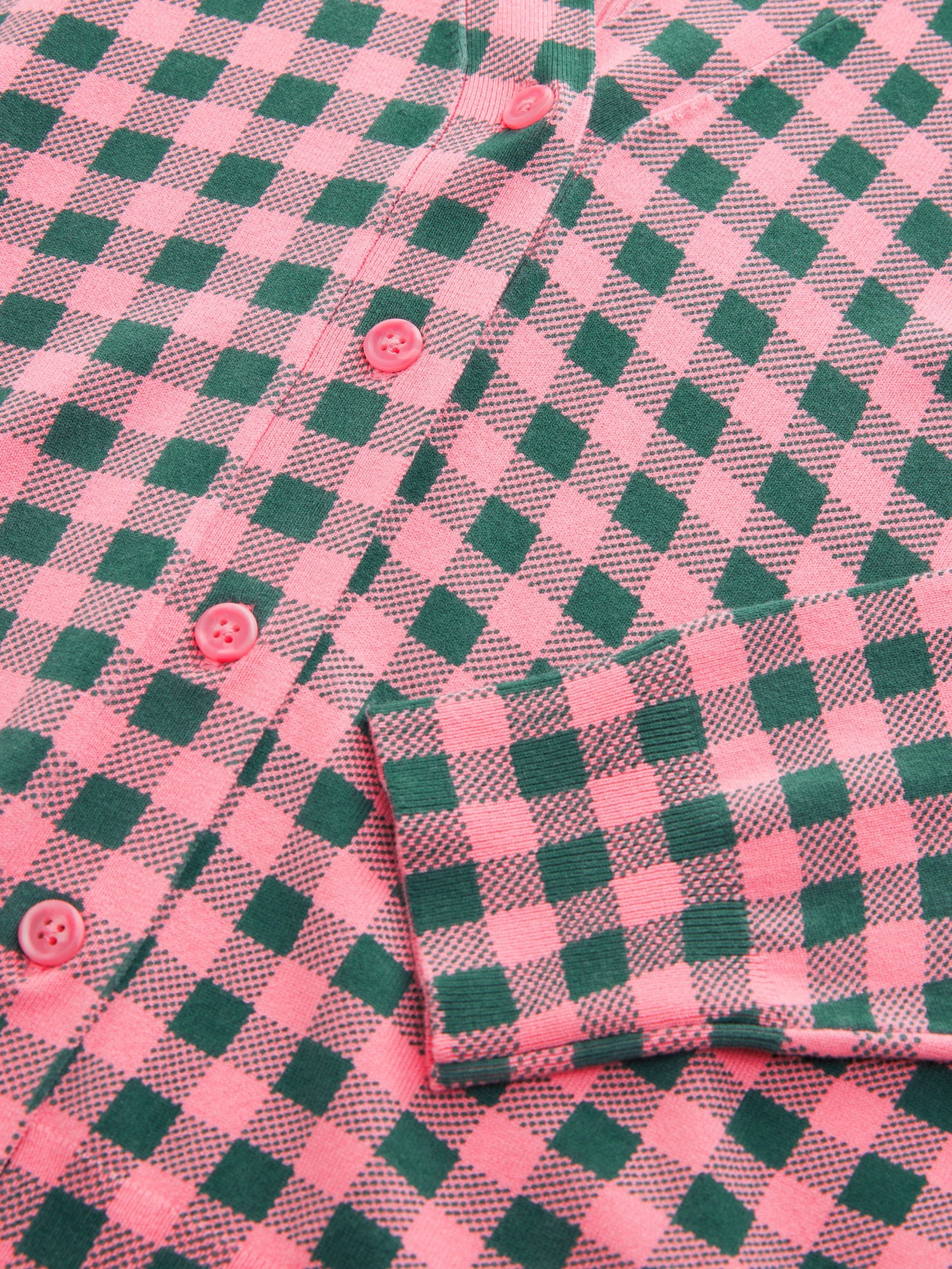 Buy Pink Green Check Soft Touch Button Up Knitted Cardigan