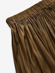 Boho Khaki Green Pleated Satin Maxi Skirt - Image 6 of 7
