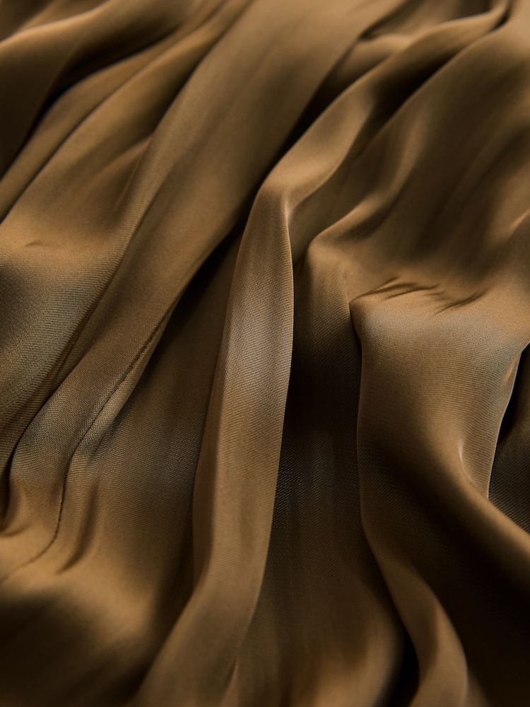 Boho Khaki Green Pleated Satin Maxi Skirt - Image 7 of 7