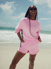 Fluro Rose - Short en jersey 100% coton délavé à ourlet brut - Image 2 de 8