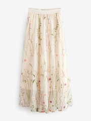Ecru Embroidered Mesh Tulle Boho Maxi Skirt - Image 6 of 8