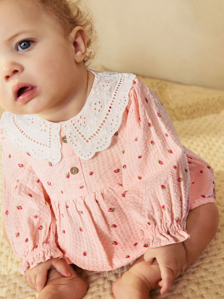 Pink Strawberry Print Baby Bloomer Romper (0mths-3yrs) - Image 5 of 10