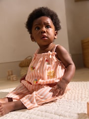 Orange/ White Stripe Baby 100% Cotton Woven Dungarees (0mths-3yrs) - Image 1 of 6