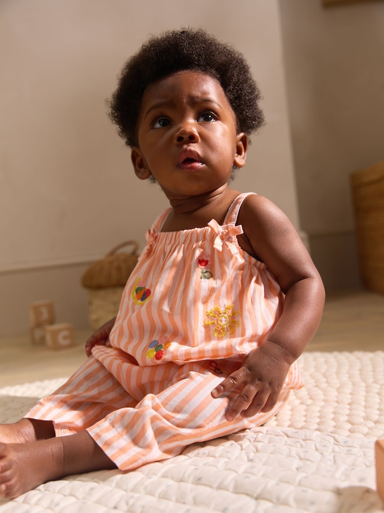 Orange/ White Stripe Baby 100% Cotton Woven Dungarees (0mths-3yrs) - Image 1 of 6