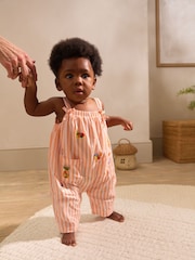Orange/ White Stripe Baby 100% Cotton Woven Dungarees (0mths-3yrs) - Image 2 of 6