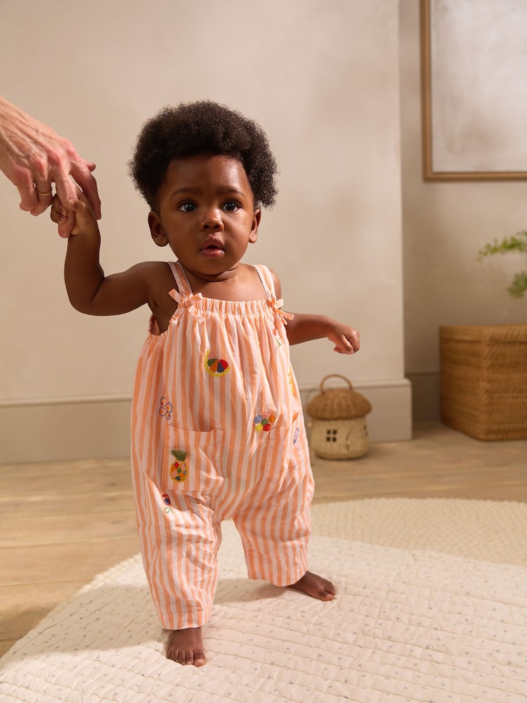 Orange/Weiße Streifen - Baby-Latzhose aus 100 % gewebter Baumwolle (0M.–3J.) - Bild 2 von 12 Orange/Weiße Streifen - Baby-Latzhose aus 100 % gewebter Baumwolle (0M.–3J.) - Bild 2 von 12