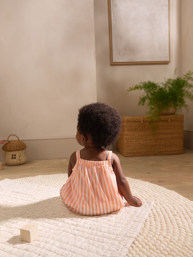 Rayé orange/blanc - Salopette tissée 100% coton bébé (0mois-3ans) - Image 3 of 12