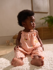 Orange/ White Stripe Baby 100% Cotton Woven Dungarees (0mths-3yrs) - Image 4 of 6