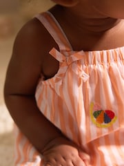 Orange/ White Stripe Baby 100% Cotton Woven Dungarees (0mths-3yrs) - Image 5 of 6