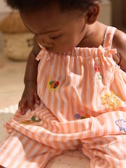 Orange/ White Stripe Baby 100% Cotton Woven Dungarees (0mths-3yrs) - Image 6 of 6