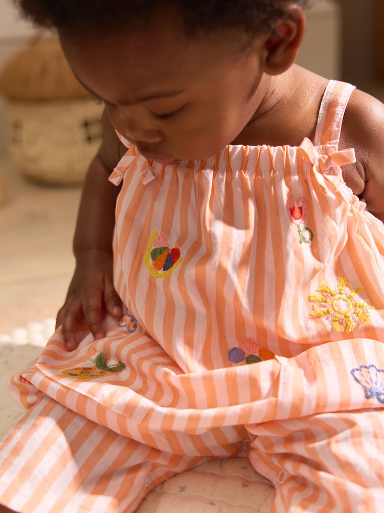 Orange/ White Stripe Baby 100% Cotton Woven Dungarees (0mths-3yrs) - Image 6 of 6
