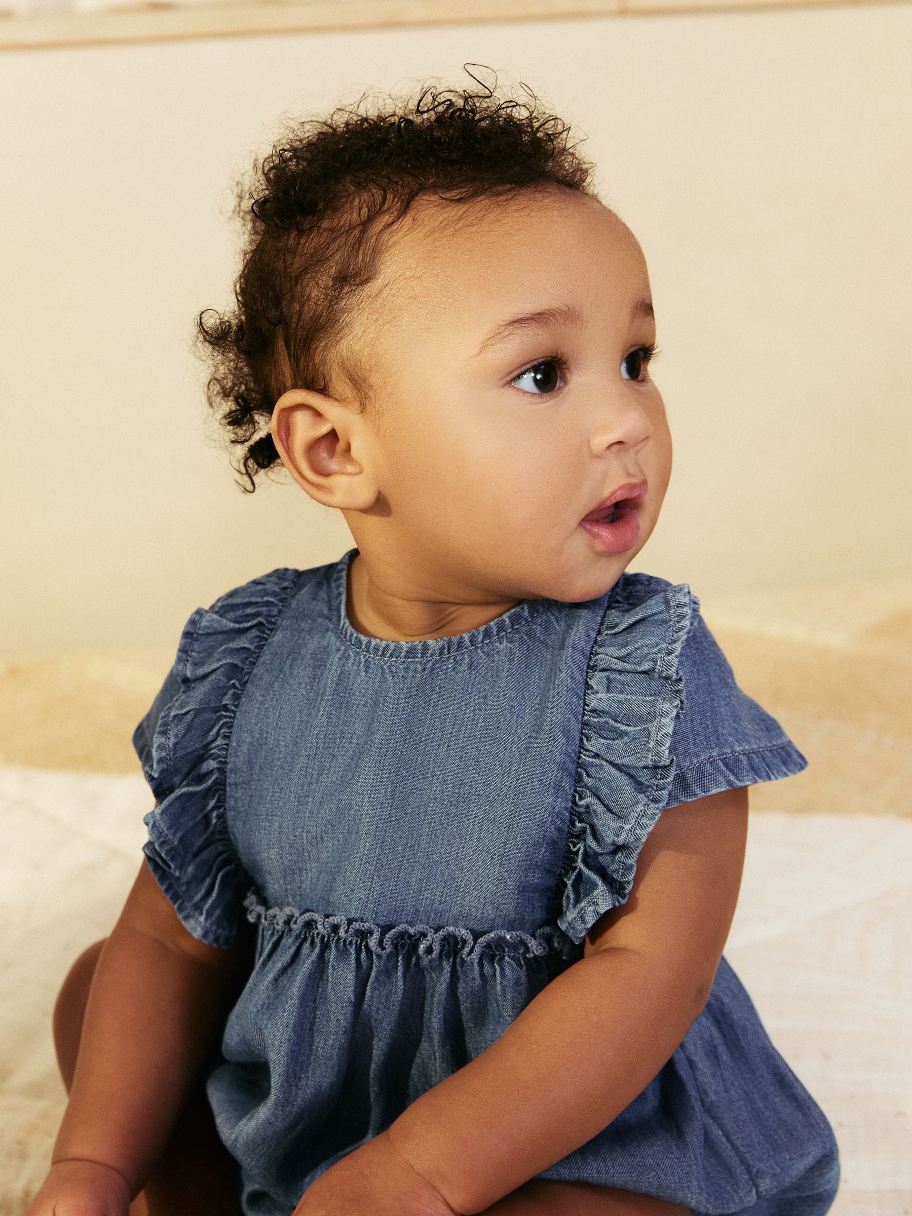 Buy Blue Denim Frill Shoulder Baby Romper (0mths-2yrs) from Next
