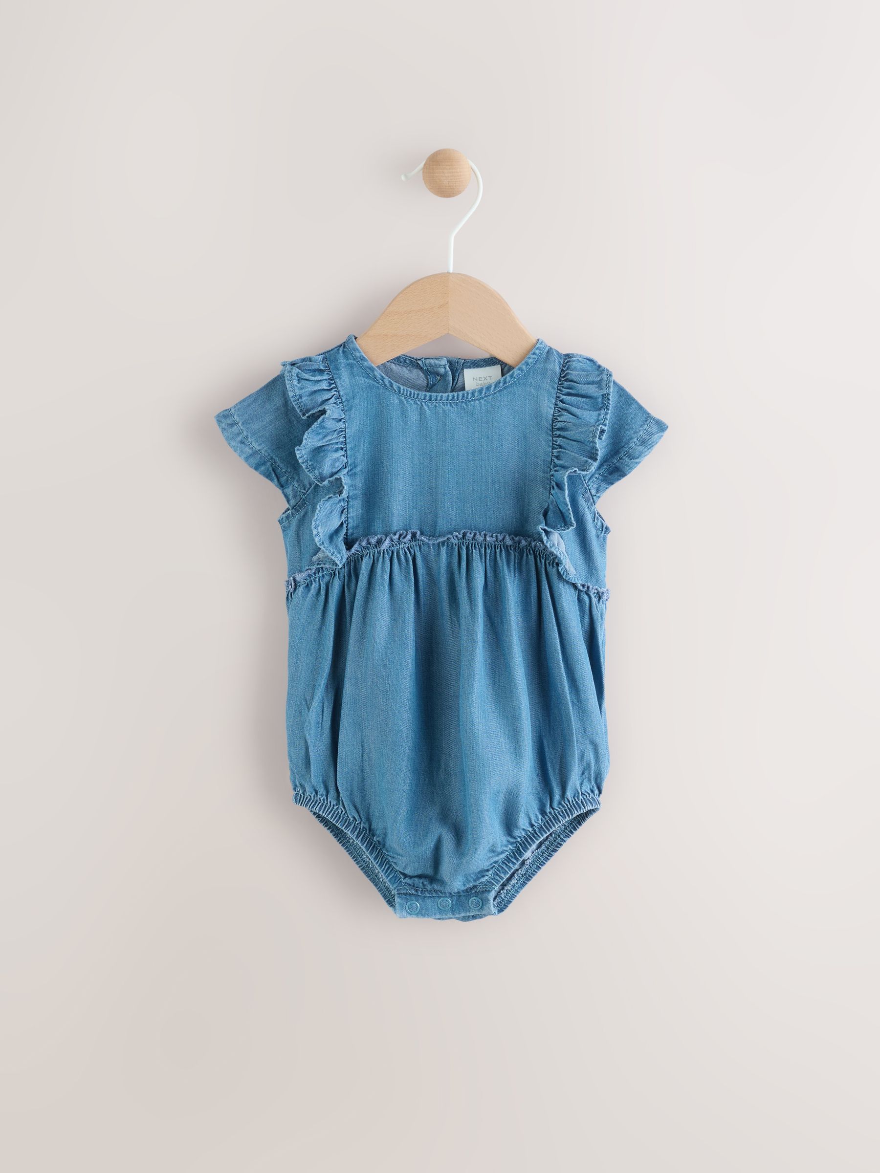 Buy Blue Denim Frill Shoulder Baby Romper (0mths-2yrs) from