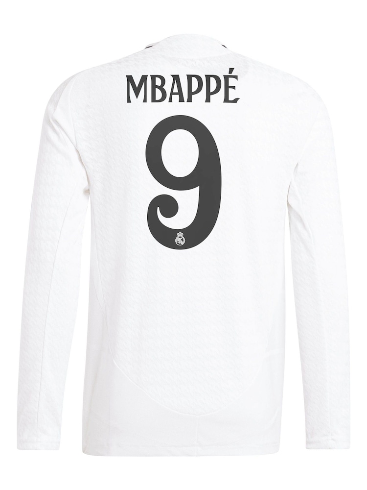 adidas White Real Madrid Home Authentic Long Sleeve Shirt 2024-25 with Mbappé 9 Printing - Image 2 of 3