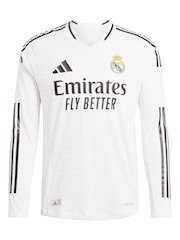 adidas White Real Madrid Home Authentic Long Sleeve Shirt 2024-25 with Mbappé 9 Printing - Image 3 of 3