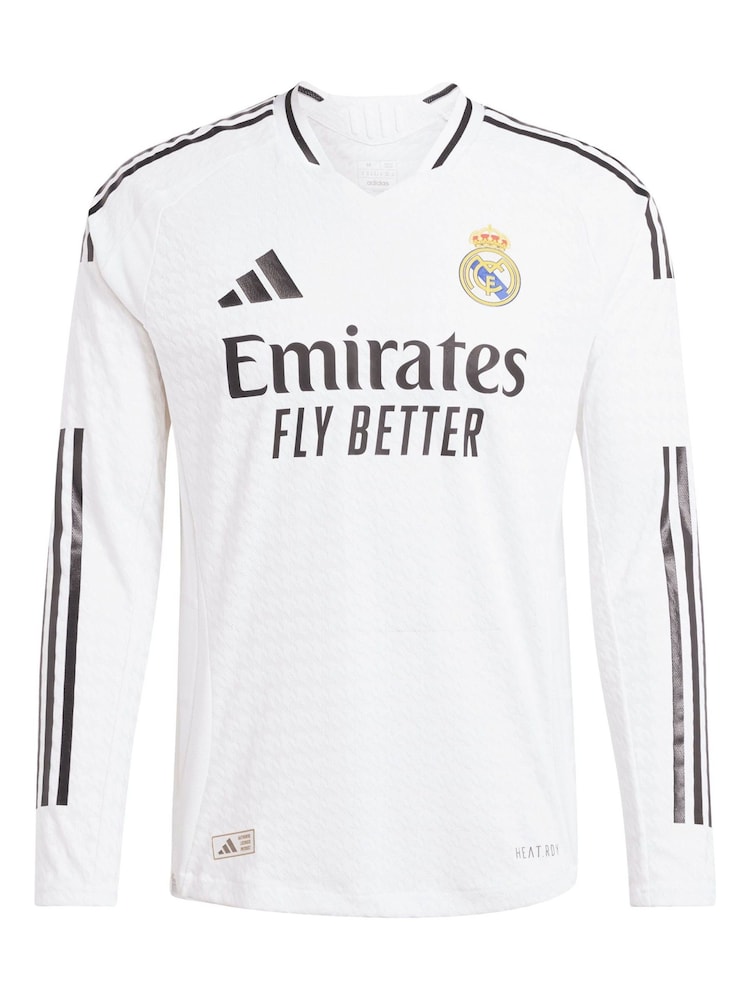 adidas White Real Madrid Home Authentic Long Sleeve Shirt 2024-25 with Mbappé 9 Printing - Image 3 of 3