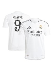 adidas White Real Madrid Home Authentic Shirt 2024-25 with Mbappé 9 Printing - Image 1 of 3