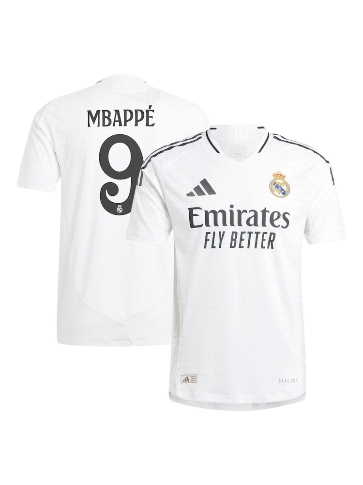 adidas White Real Madrid Home Authentic Shirt 2024-25 with Mbappé 9 Printing - Image 1 of 3