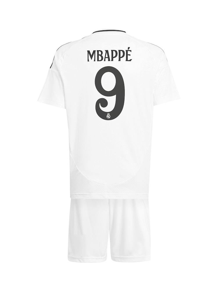 طقم للشباب بتصميم الطقم الأساسي لفريق Real Madrid لموسم 2024-25 بطبعة 9 Mbappé من adidas - صورة 3 من 3