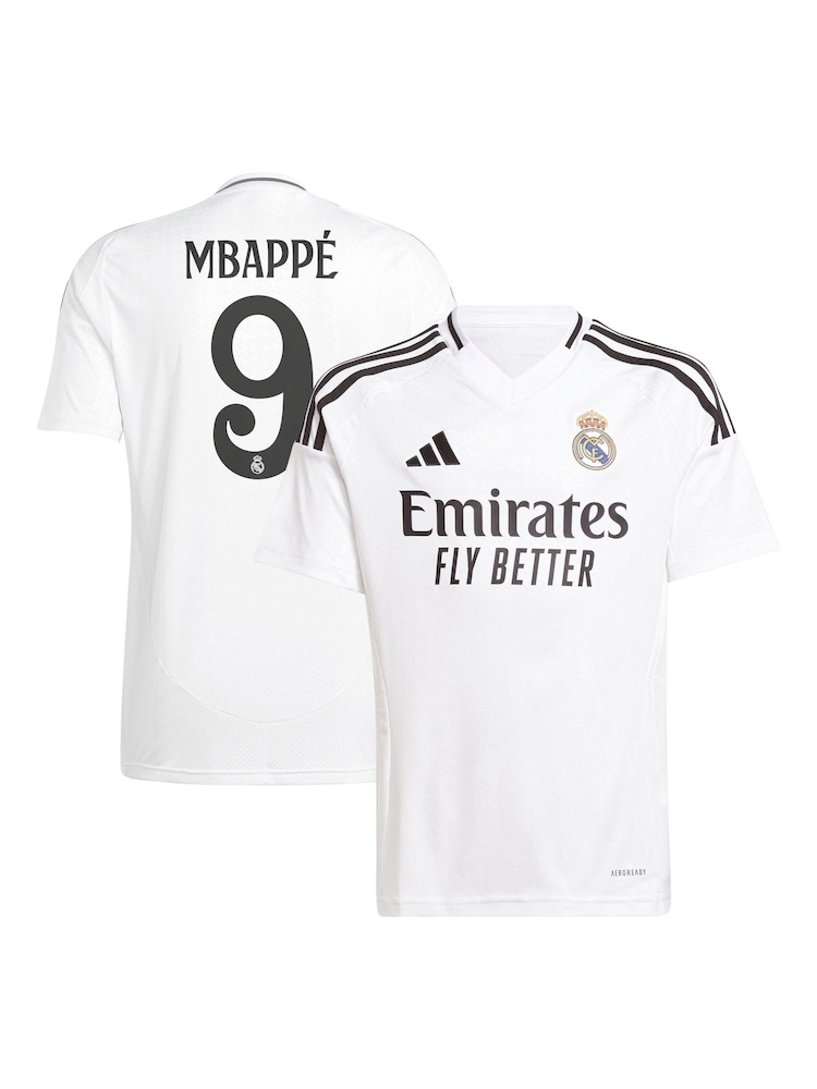 adidas Denim White Real Madrid Home Shirt 2024-25 with Mbappé 9 Printing - Image 1 of 3