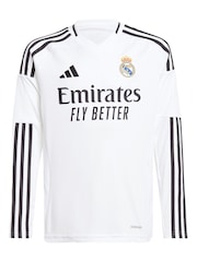adidas Pearl White Kids Real Madrid Home Long Sleeve Shirt 2024-25 with Mbappé 9 Printing - Image 2 of 3