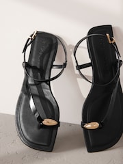 Black Leather Signature Metal Toe Loop Strappy Sandals - Image 5 of 5