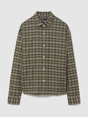 Gap Green Check Relaxed Boxy Straight-Hem Oxford Shirt - Image 1 of 2