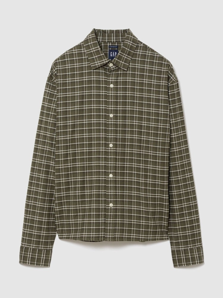 Gap Green Check Relaxed Boxy Straight-Hem Oxford Shirt - Image 1 of 2 Gap Green Check Relaxed Boxy Straight-Hem Oxford Shirt - Image 1 of 2