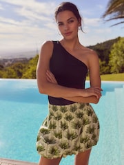 Leaf Print 100% Cotton Bubble Hem Mini Skirt - Image 1 of 4