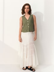 White 100% Cotton Boho Tiered Midi Skirt - Image 1 of 9