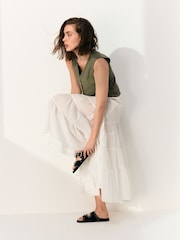 White 100% Cotton Boho Tiered Midi Skirt - Image 3 of 9