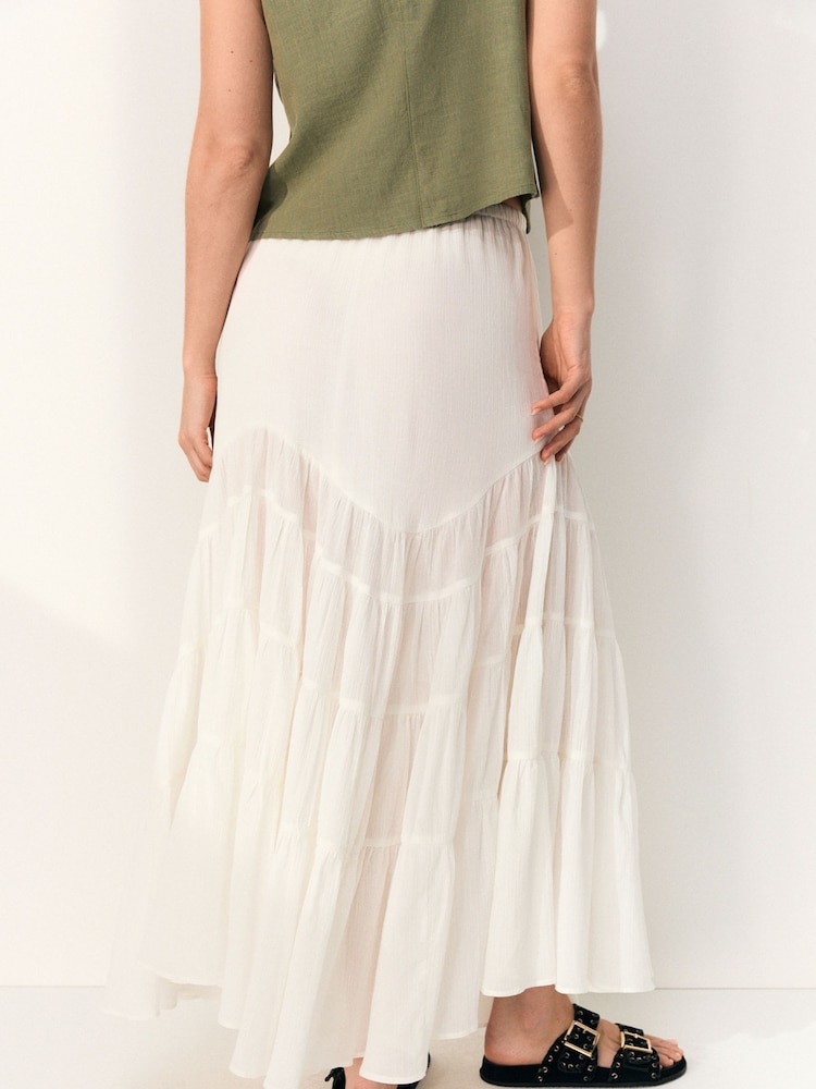 White Boho Tiered Midi Skirt - Image 4 of 9