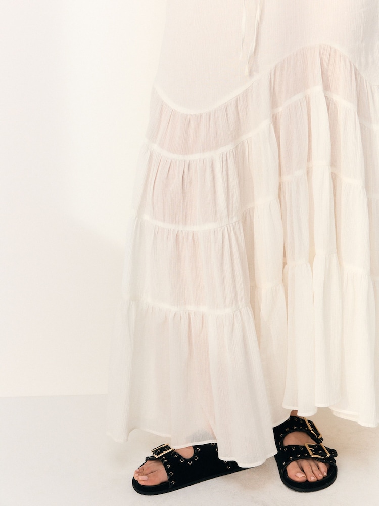 White Boho Tiered Midi Skirt - Image 6 of 9
