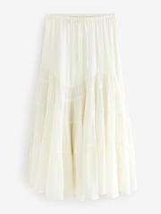 White 100% Cotton Boho Tiered Midi Skirt - Image 7 of 9