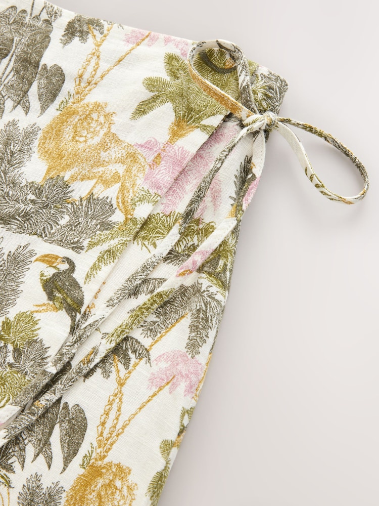 Ecru Jungle Print Linen Rich Wrap Mini Skirt - Image 6 of 7