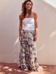 Blue/Cream 100% Cotton Tiered Maxi Skirt - Image 3 of 7