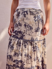 Blue/Cream 100% Cotton Tiered Maxi Skirt - Image 4 of 7