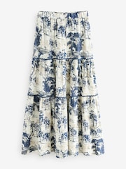 Blue/Cream 100% Cotton Tiered Maxi Skirt - Image 5 of 7