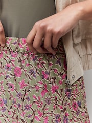 Green/Pink Flower Print 100% Cotton Tiered Maxi Skirt - Image 5 of 8