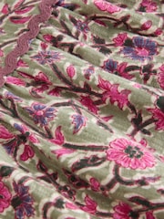 Green/Pink Flower Print 100% Cotton Tiered Maxi Skirt - Image 7 of 8