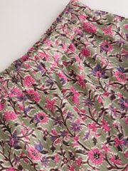 Green/Pink Flower Print 100% Cotton Tiered Maxi Skirt - Image 8 of 8