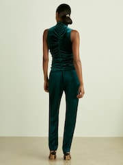 Reiss Teal Niva Racer-Front Ruched-Velvet Sleeveless Top - Image 5 of 7
