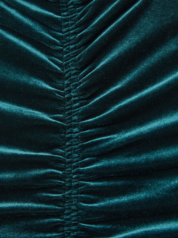 Reiss Teal Niva Racer-Front Ruched-Velvet Sleeveless Top - Image 7 of 7