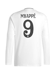 adidas White Kids Real Madrid Home Long Sleeve Shirt 2024-25 with Mbappé 9 Printing - Image 3 of 3
