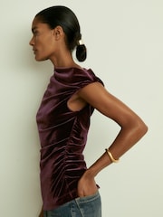 Reiss Berry Dylan Velvet Drape Off-Shoulder Top - Image 1 of 6